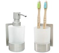 Juego de dispensador de jabón para manos y soporte para cepillos de dientes, fabricado en vidrio esmerilado