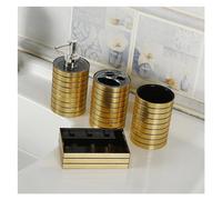 Juego de dispensadores de jabón para el baño Juego De 4 Accesorios Baño Plástico, Soporte For Cepillo Dientes, Dispensador Pasta, Caja Jabón(Gold)