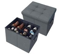 Juego de dos bancos de almacenamiento, con separadores ajustables, fabricados en lino y MDF, color gris