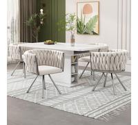 Juego de dos sillas de comedor tapizadas en terciopelo, diseño elegante para salón o dormitorio, sillones giratorios individuales de lujo, con base de cuatro patas metálicas, color beige y plateado