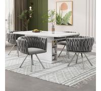 Juego de dos sillas de comedor tapizadas en terciopelo, diseño moderno, ideales para salón o dormitorio. Silla giratoria de lujo en color gris y plateado, con base de cuatro patas metálicas