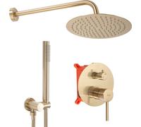 Juego de ducha con cabezal de ducha tipo "podomítkový" Rea LUNGO Brush Gold, con caja