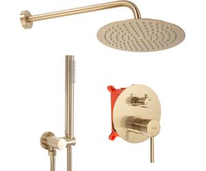 Juego de ducha con cabezal de ducha tipo "podomítkový" Rea LUNGO Brush Gold, con caja