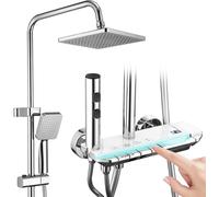 Juego de ducha de lujo con pantalla LED que muestra la temperatura, cabezal de ducha tipo cascada, rociador para bidé y cabezal de ducha de lluvia de 30 cm