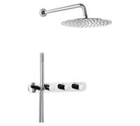Juego de ducha empotrado con termostato y soporte para ducha, de 2 salidas, redondo, cromado