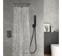 Juego de ducha empotrado - Juego de ducha - Ducha de lluvia - Ducha de mano - Grifo de ducha - Negro - Rociador de lluvia de 40x40 cm