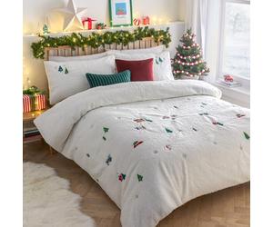 Juego de edredón navideño Furn Christmas Together: Ropa de Cama navideña con ángeles de Nieve Festivos y Bordados de Felpa bouclé (Nieve - Doble)