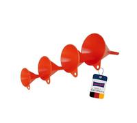 Juego de embudos de PEAD, 4 piezas, color rojo, resistentes a productos químicos, con argolla de suspensión y nervaduras de ventilación, Ø 60/80/100/120 mm