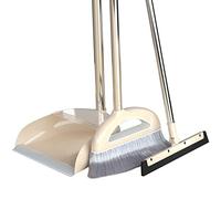 Juego de escoba y recogedor con combo de escobillas de goma 3 en 1 para Room Office Lobby Clean, Barrido de porches Barrido exterior, Combo de escoba y recogedor,Beige