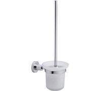 Juego de escobillas para inodoro Unyqoos® elegante, fabricado en vidrio satinado y acero inoxidable cromado, con sistema de montaje adhesivo en la pared (sin necesidad de taladrar), incluye kit de mon
