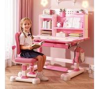 Juego de escritorio y silla ajustables para niños, juego de sillas de mesa de estudio para niños con separadores y cajones, escritorio de estudio escolar en casa con silla ergonómica, mesa y sillas