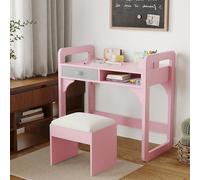 Juego de escritorio y silla de madera para niños – Cajón tapizado, portalápices y taburete acolchado – Amplio espacio de almacenamiento, altura ajustable – Ideal para niñas y niños en la habitación in