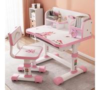 Juego de escritorio y silla funcional para niños, altura ajustable, juego de sillas de escritorio para niños, mesa de estudio escolar con tablero de escritura grande, estantería y cubo para libros