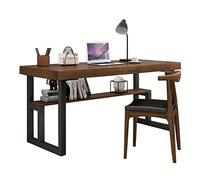 Juego de Escritorio y Silla para Ordenador de Madera Maciza para Oficina en casa, Banco de Trabajo Personal de Estilo Industrial con estantería de Almacenamiento (160x70x75cm)