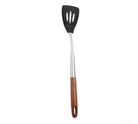 Juego de espátula y cucharón de silicona con mango de madera, utensilios de cocina antiadherentes de acero inoxidable 304 para wok, herramientas de cocina resistentes al calor, negro (volteadores)