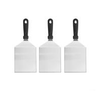 Juego de espátulas de acero inoxidable para parrilla plana, barbacoa resistente para volteador con raspador para carne y hamburguesas, kit de accesorios de parrilla de 3 piezas, herramientas de cocina