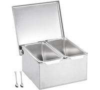 Juego de especias de acero inoxidable, estante de una fila con múltiples compartimentos, caja de almacenamiento para especias y cuchara, ideal para el hogar y la cocina (19,8 x 16,5 x 8,9 cm)