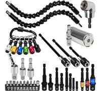 Juego de extensión de broca flexible de 38 piezas, extensión de taladro flexible, accesorio de taladro de ángulo recto de 105°, enchufe de junta giratoria de 1/4 3/8 1/2 pulgadas, adaptador de enchufe
