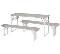 Juego de exterior para fiestas infantiles - Juego de muebles de madera para niños - 2 bancos + 1 mesa infantil - Juego de muebles plegable para niños a partir de 24 meses - Acabado en gris