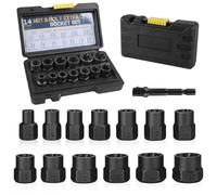 Juego de extractores de tornillos de 14 piezas: Set WANDGU con adaptador hexagonal para retirar tornillos dañados, oxidados y pernos, 6,35-19 mm