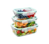Juego de fiambrera cristal 3 piezas de 370ml, 640ml y 1040ml, cristal hermético, Resistencia a altas temperaturas, capacidad precisa, Pack de 3 Fiambreras de cristal en diferentes tamaños. ✅ Envíos a