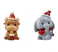 Juego de figuras de resina de elefante y vaca con sombreros rojos, 5,7 cm, bonita decoración de escritorio