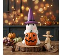 Juego de figuras de resina de Halloween, lindos espíritus con caras expresivas, coloridos sombreros negros, naranjas, morados, decoración de mesa de 13 cm, para estantes de oficina, chimeneas