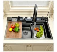Juego de Fregadero Cocina Moderno 80x50cm, Fregadero en Cascada 1 Seno Grande, Fregadero de Acero Inoxidable Cepillado, Fregadero Cocina Multifuncional, Incluye Todos Los Accesorios