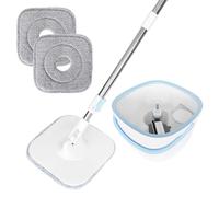 Juego de Fregona y Cubo Fregona con Sistema de Separación de Agua Sucia y Limpia, Mopa Plana Giratoria 360° con Cubo Fregona Dos Compartimentos