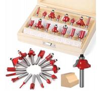 Juego de fresas para madera, 15 piezas - Fresa perfilada con vástago de 6,35 mm, dientes de metal duro, para fresadoras superiores, madera, MDF, tableros de partículas, en caja de madera de alta