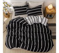 Juego De Funda De Edredón , 2/3 Piezas Funda Nórdica Cama 80/90/105/135/150 Blanco Negro Geométrica Diamante Cuadros Poliéster Abstracto Adultos Juego de Cama (Stripe,Cama 135/150 220x240cm)