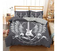 Juego De Funda De Edredón , 2/3 Piezas Funda Nórdica Cama 80/90/105/135/150 Guitarra Música de Rock Eléctrica Música Esqueleto Adolescentes Adultos Juego de Cama (Guitar 2,Cama 80/90-155 x 220 cm)