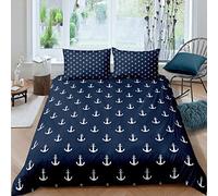 Juego de Funda de edredón con Ancla náutica,3 Piezas,con Funda de edredón Azul Brillante,Ancla Marina de la Vida Marina y Suave,para niños y niñas