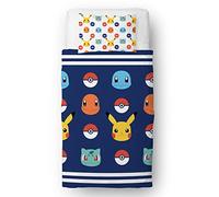 Juego de Funda de edredón con Licencia Oficial de Pokemon, Juego de Cama Reversible de 2 Caras con Funda de Almohada a Juego, Juego de Cama Individual de Character World Brands