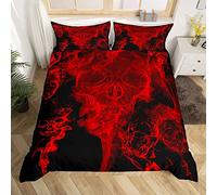 Juego de Funda de edredón de 3 Piezas,Calavera roja Super King,Juego de Ropa de Cama de Huesos de Esqueleto 3D con Cremallera y 2 Fundas de Almohada,Funda de edredón Suave para,niños y Adultos