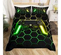 Juego de funda de edredón individual para niños gamers Homewish para niños, ropa de cama moderna de neón para niños adolescentes, funda de edredón de controlador de juegos, juegos de cama geométricos