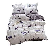Juego de Funda de edredón niños,Individual, de Animales,de Dinosaurio,Ciervo,Ligero,de poliéster,Lindo Universo Planeta Cohete,Deer-1,Single