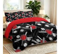 Juego de funda de edredón tamaño Super King, ropa de cama deportiva americana, bates, guantes de béisbol, gorras de béisbol, juego de edredón de microfibra cepillada suave y transpirable, ropa de cama