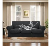 Juego de funda de sofá de 3 plazas con tela elástica impermeable, fundas elásticas y 2 fundas de almohada para protección de muebles de sala de estar (gris)