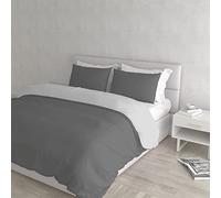 Juego de Funda nórdica 100% algodón Natural Color, Fabricado en Italia, Juego de Funda nórdica de 250 x 200 cm con Doble Solapa y Fundas de Almohada, matrimonial, Gris Oscuro/Gris Claro