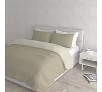 Juego de Funda nórdica 100% algodón Natural Color Made in Italy - Juego de Funda nórdica de 250 x 200 cm con Doble Solapa y Fundas de Almohada, matrimonial, Pardo/Crema