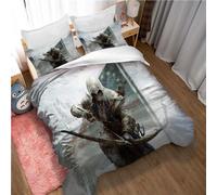 Juego De Funda Nórdica Assassin'S Creed Rojo Azul Incluye 2 Fundas De Almohada ((220x 240cm)-Cama de 150/160,Credo del Asesino 04)