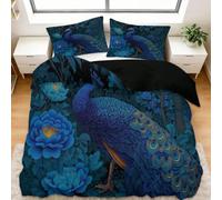 Juego de Funda Nórdica Cama 150 Peonía Azul Pavo Real 220x240 cm Juego de 3 Piezas Ropa de Cama, Funda Edredon Suave Antialérgica Poliéster Algodón y Fundas de Almohada