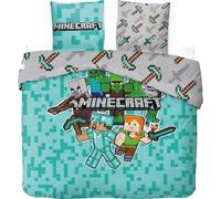 Juego de funda nórdica de Minecraft - 1 funda nórdica de 240 x 220 cm + 2 fundas de almohada de 65 x 65 cm, 100% algodón