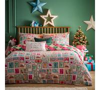 Juego de Funda nórdica Furn Dear Santa: Ropa de Cama navideña geométrica Reversible con diseño de Sellos (Multicolor - Individual)
