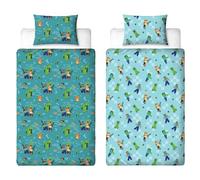 Juego de Funda nórdica Individual Oficial de la película Minecraft de Character World | Diseño Level Up, Reversible, de Doble Cara, Incluye Funda de Almohada a Juego | Juego de Cama Individual