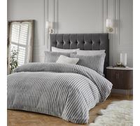 Juego de Funda nórdica Paoletti Alpine - Juego de Cama Minimalista de Rayas de Piel sintética Suave (Gris - King)