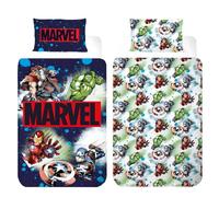 Juego de Funda Nórdica Reversible Marvel Avengers | Heroes Assemble! | Funda Nórdica 140 × 200 cm + Funda de Almohada 50 × 70 cm | 100% Algodón | Ropa de Cama Infantil Oficial Marvel