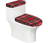 Juego de fundas para asiento de inodoro con estampado rojo y negro a | Cubierta elástica para tapa de inodoro, lavable a máquina, se adapta a tapa de asiento de inodoro alargada en forma de U