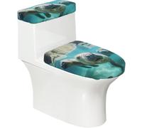 Juego de fundas para tapa de inodoro con estampado de animales de manatí | Cubierta elástica para tapa de inodoro, lavable a máquina, se adapta a tapa de asiento de inodoro alargada en forma de U